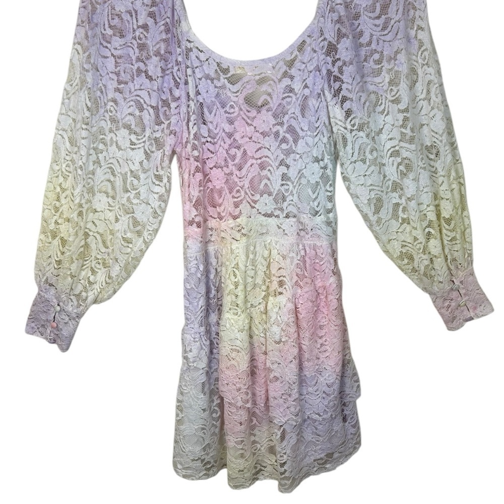 LoveShackFancy Pastel Lace Mini Dress in Pink, Purple, Cream - Picture 12 of 16